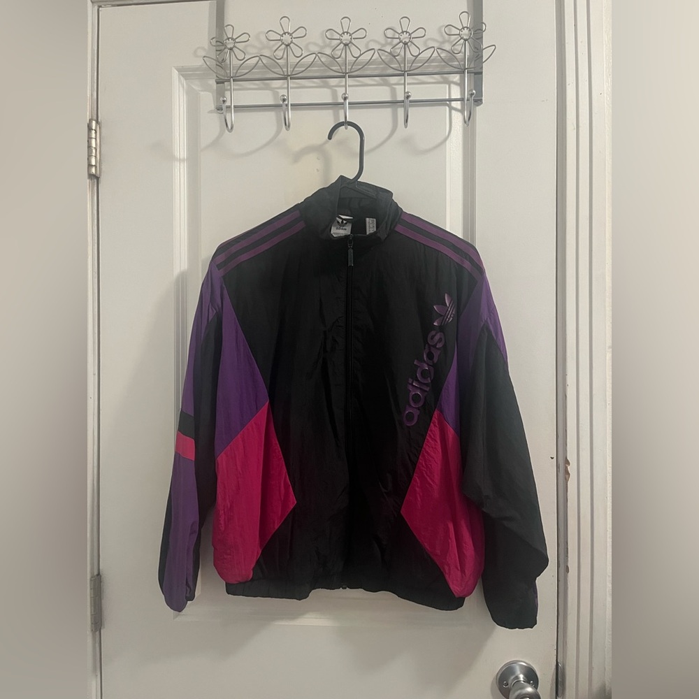 Adidas Women's Black, Purple, and Pink Bomber Jacket